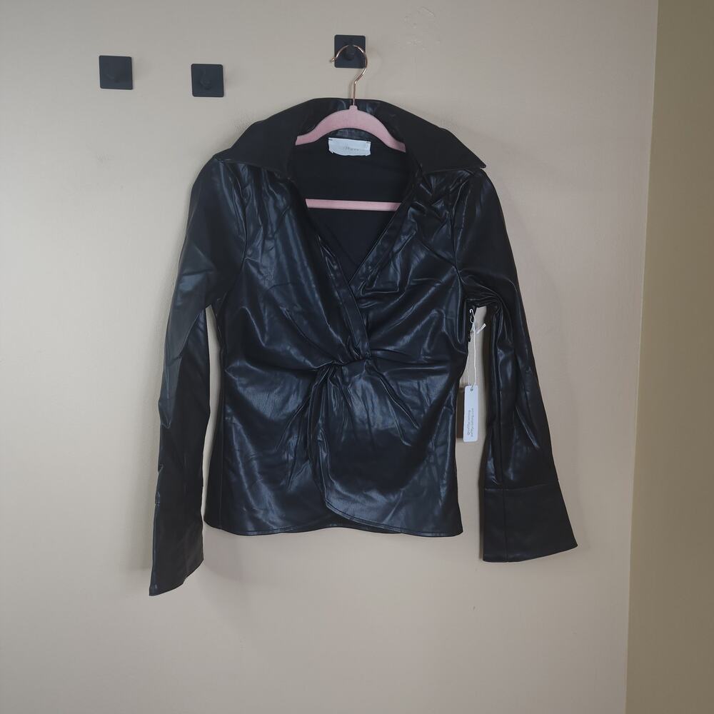 SIX/FIFTY Black Faux Leather Glamour Top Size S